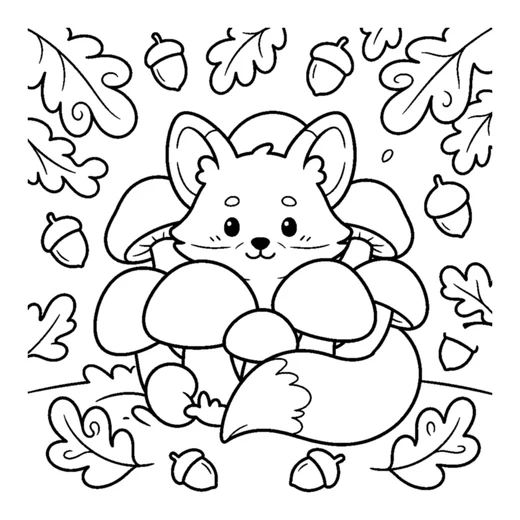 A friendly fox with a pumpkin, surrounded by autumn leaves