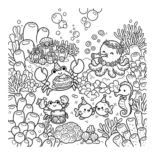 An intricate underwater scene with coral, fish and sea creatures
